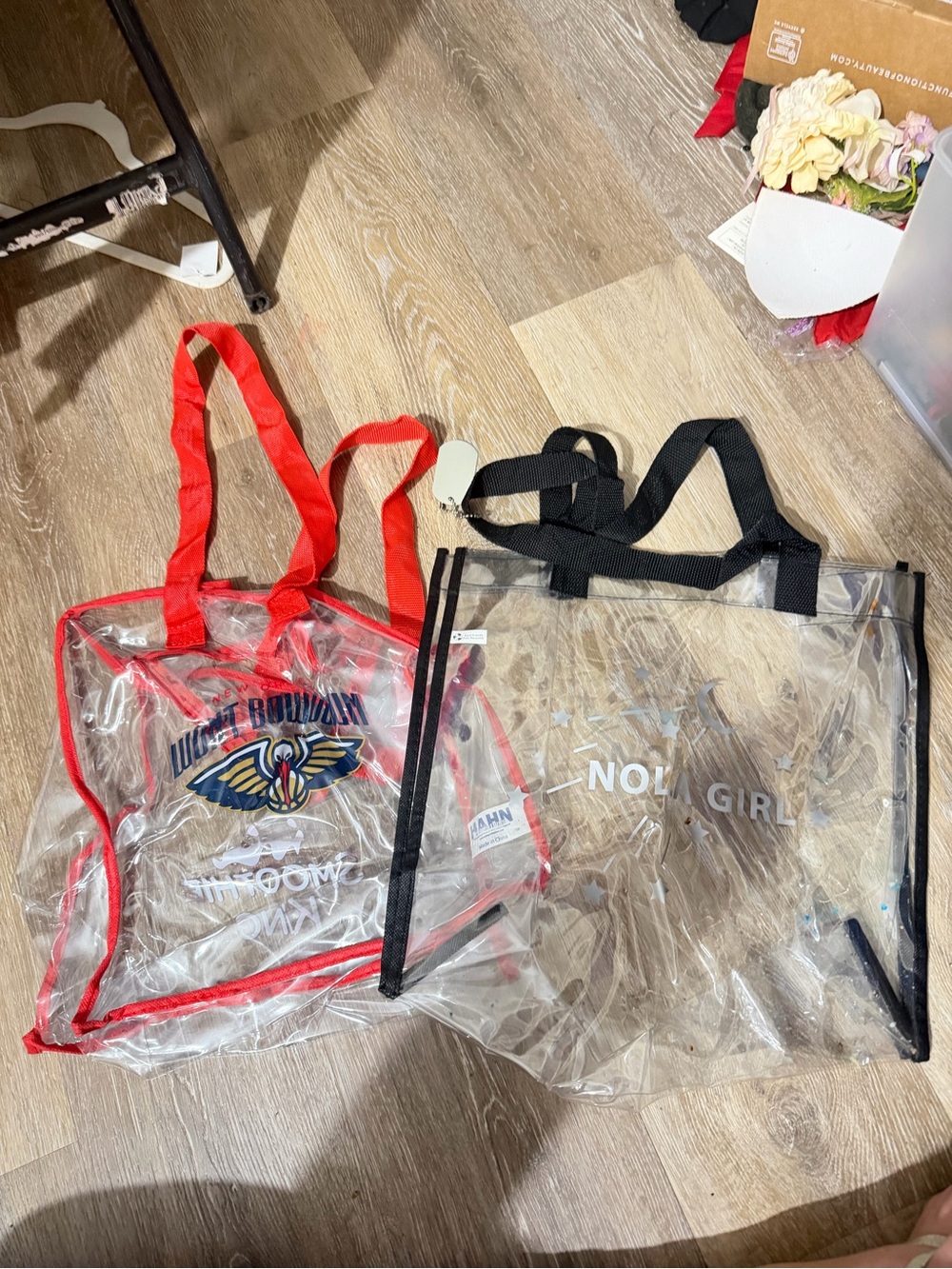 Clear PVC Tote Bag Set - Red Trim & Black Trim New Orleans pelicans & nola girl